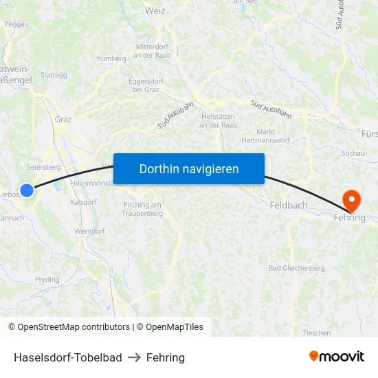 Haselsdorf-Tobelbad to Fehring map