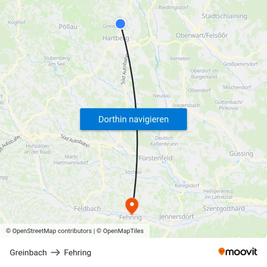 Greinbach to Fehring map