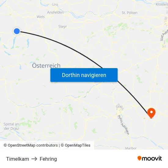 Timelkam to Fehring map