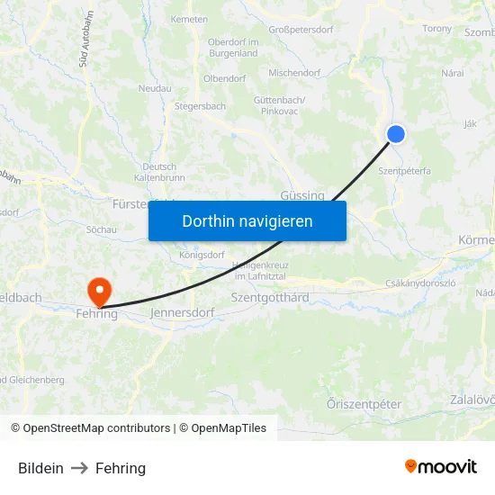 Bildein to Fehring map