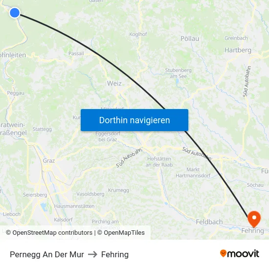 Pernegg An Der Mur to Fehring map