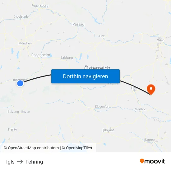Igls to Fehring map