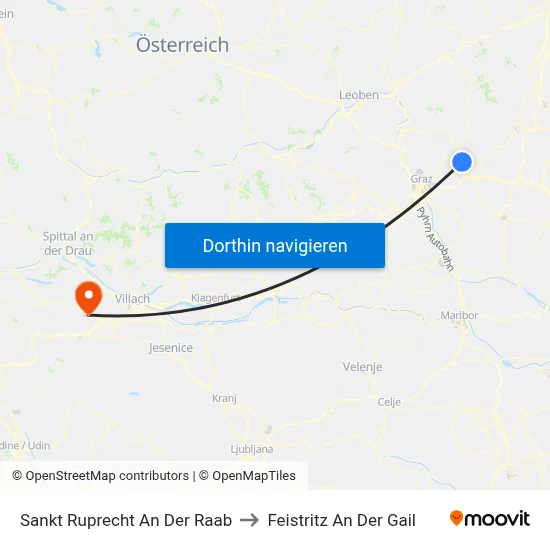 Sankt Ruprecht An Der Raab to Feistritz An Der Gail map
