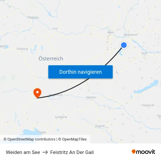 Weiden am See to Feistritz An Der Gail map