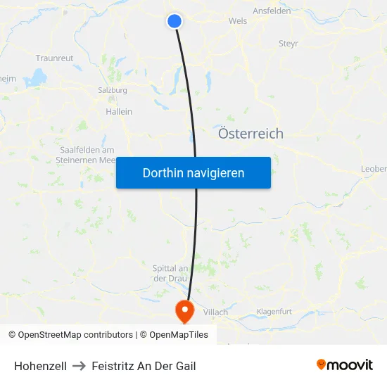 Hohenzell to Feistritz An Der Gail map
