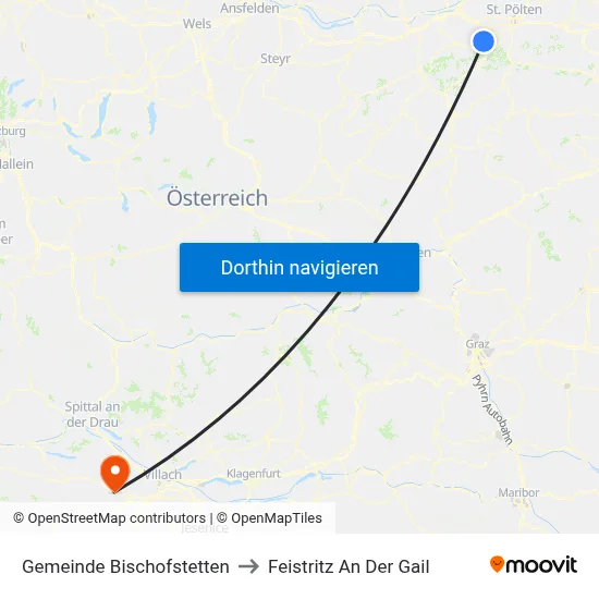 Gemeinde Bischofstetten to Feistritz An Der Gail map