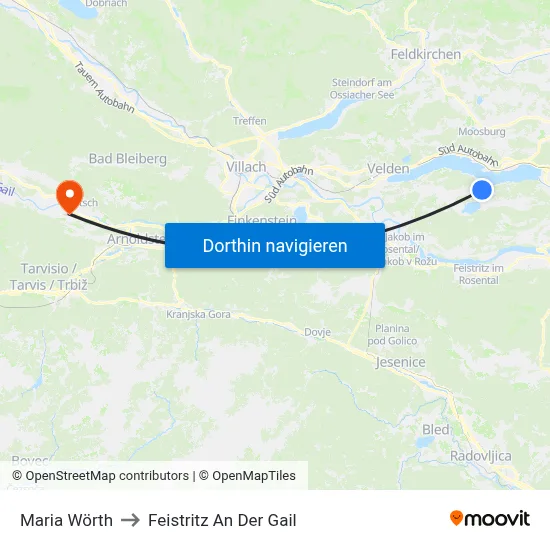 Maria Wörth to Feistritz An Der Gail map