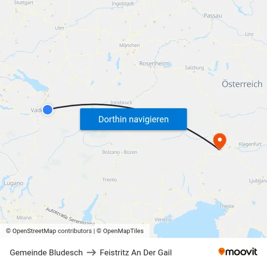 Gemeinde Bludesch to Feistritz An Der Gail map