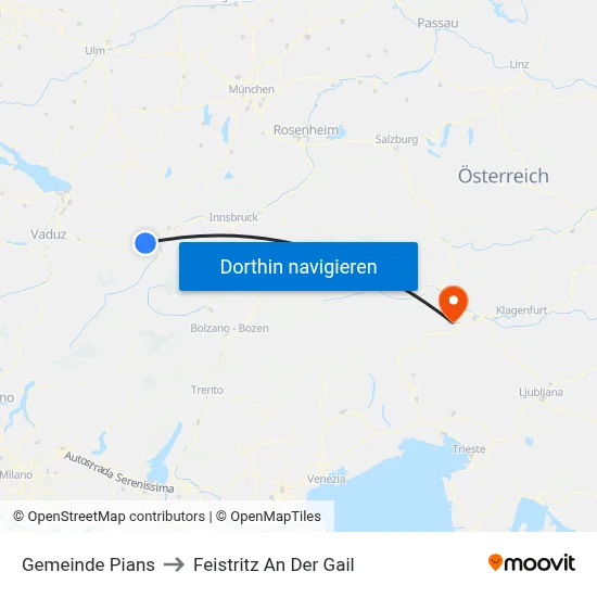 Gemeinde Pians to Feistritz An Der Gail map