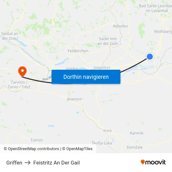 Griffen to Feistritz An Der Gail map