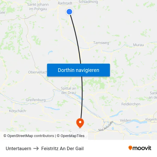 Untertauern to Feistritz An Der Gail map