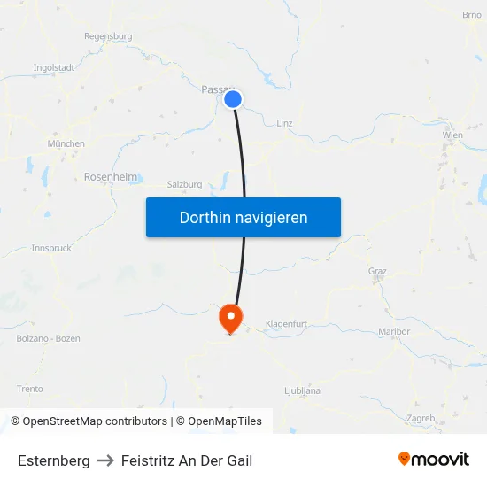 Esternberg to Feistritz An Der Gail map