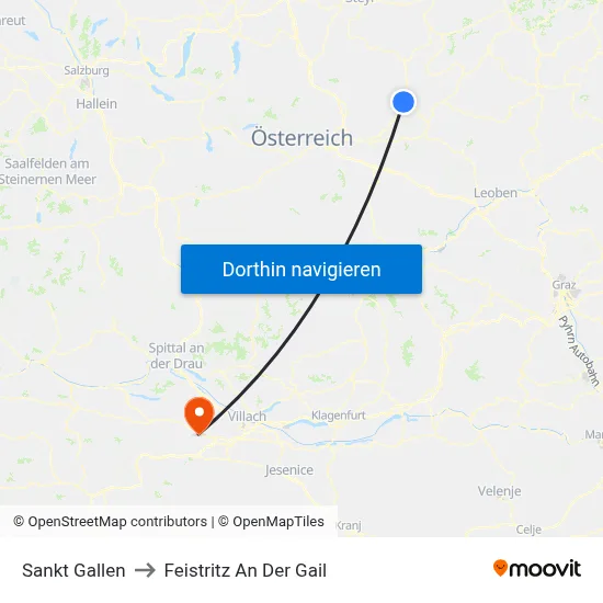 Sankt Gallen to Feistritz An Der Gail map