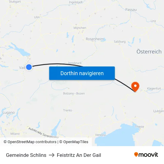 Gemeinde Schlins to Feistritz An Der Gail map