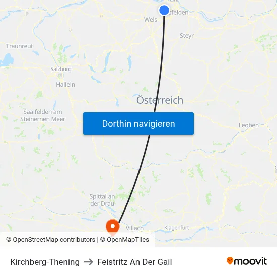 Kirchberg-Thening to Feistritz An Der Gail map