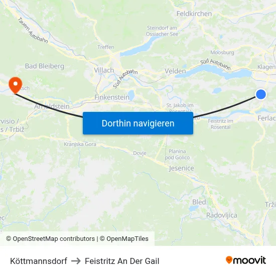 Köttmannsdorf to Feistritz An Der Gail map