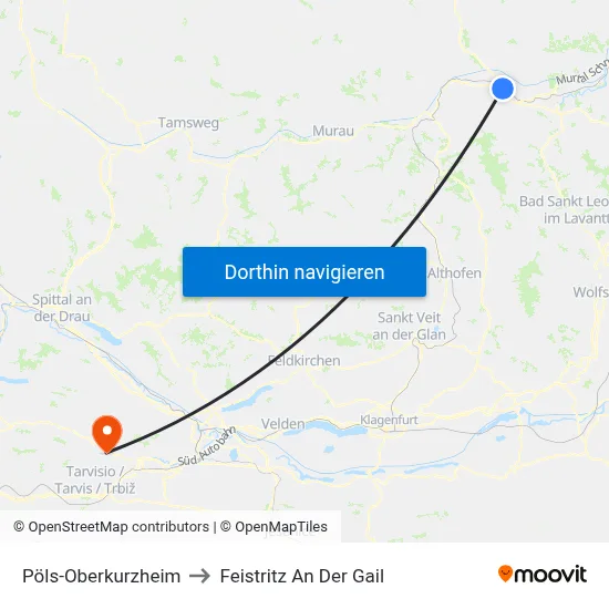 Pöls-Oberkurzheim to Feistritz An Der Gail map