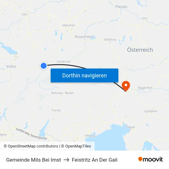 Gemeinde Mils Bei Imst to Feistritz An Der Gail map