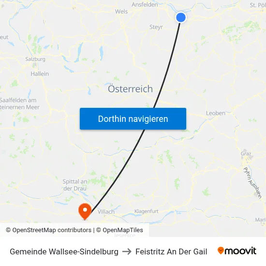 Gemeinde Wallsee-Sindelburg to Feistritz An Der Gail map