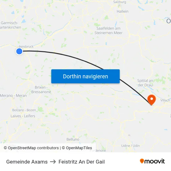 Gemeinde Axams to Feistritz An Der Gail map