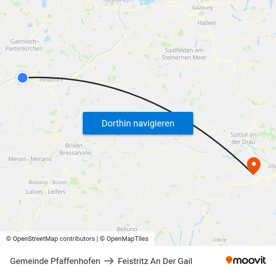 Gemeinde Pfaffenhofen to Feistritz An Der Gail map