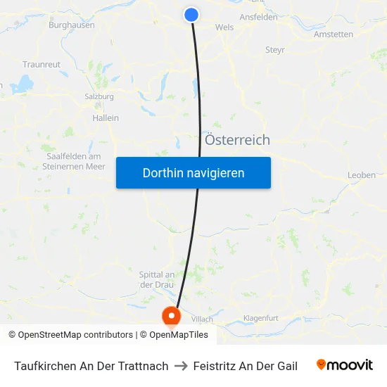 Taufkirchen An Der Trattnach to Feistritz An Der Gail map