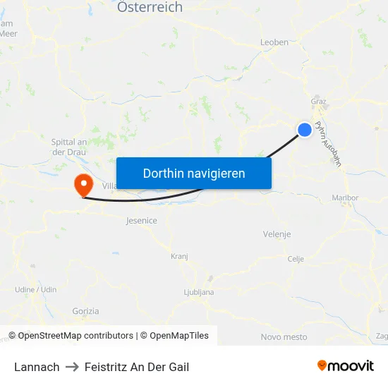Lannach to Feistritz An Der Gail map