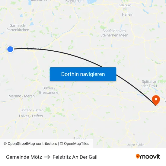 Gemeinde Mötz to Feistritz An Der Gail map