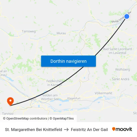 St. Margarethen Bei Knittelfeld to Feistritz An Der Gail map