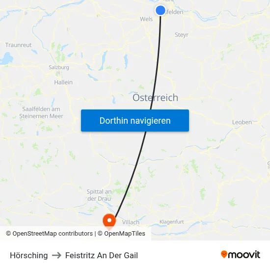 Hörsching to Feistritz An Der Gail map