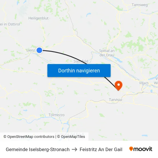 Gemeinde Iselsberg-Stronach to Feistritz An Der Gail map