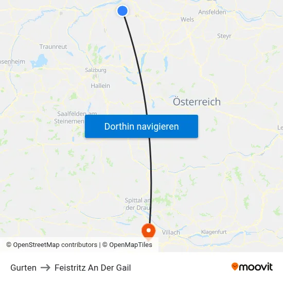 Gurten to Feistritz An Der Gail map
