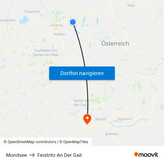 Mondsee to Feistritz An Der Gail map