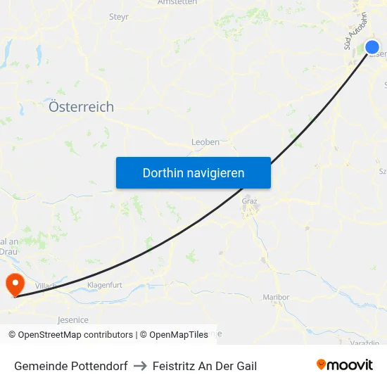Gemeinde Pottendorf to Feistritz An Der Gail map