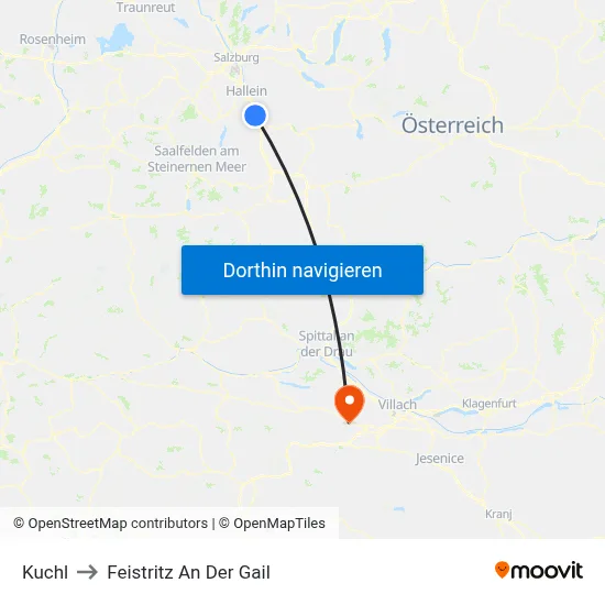 Kuchl to Feistritz An Der Gail map