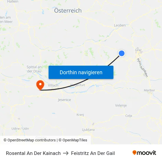 Rosental An Der Kainach to Feistritz An Der Gail map