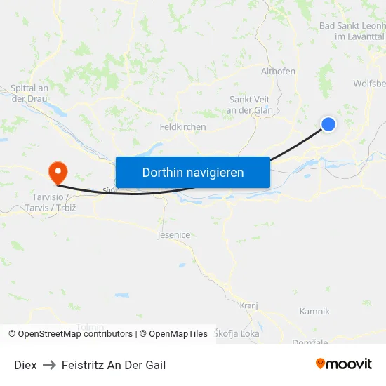 Diex to Feistritz An Der Gail map