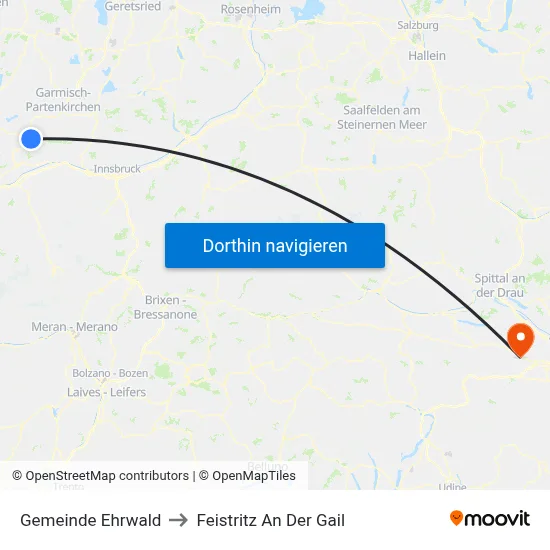 Gemeinde Ehrwald to Feistritz An Der Gail map