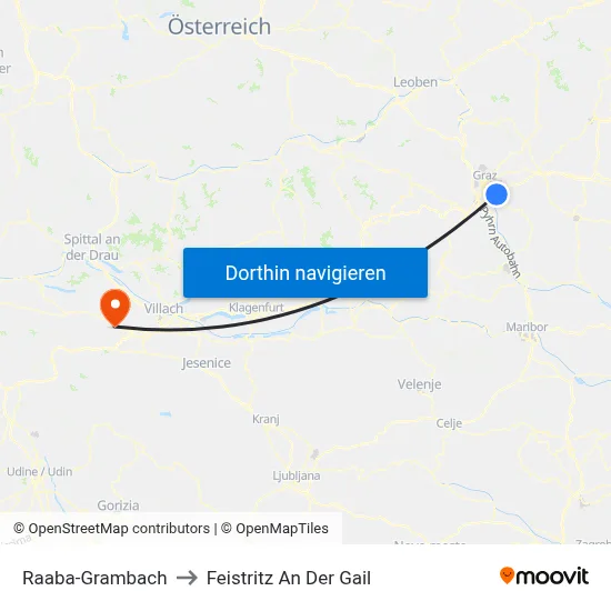 Raaba-Grambach to Feistritz An Der Gail map