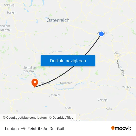 Leoben to Feistritz An Der Gail map