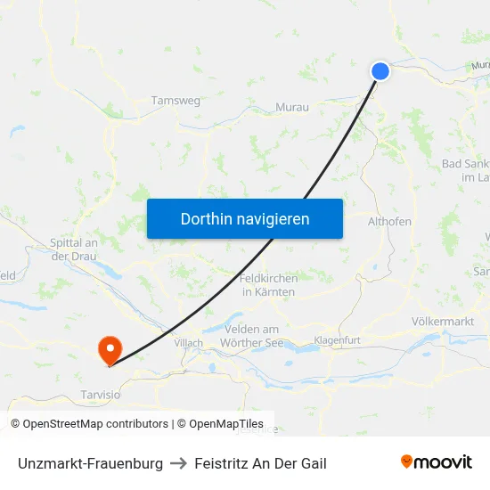 Unzmarkt-Frauenburg to Feistritz An Der Gail map