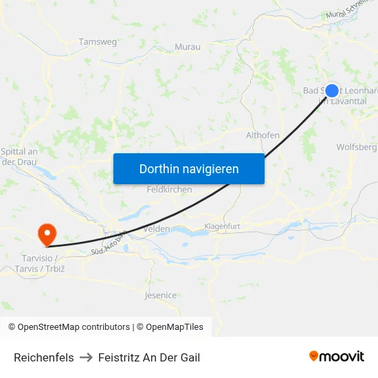 Reichenfels to Feistritz An Der Gail map