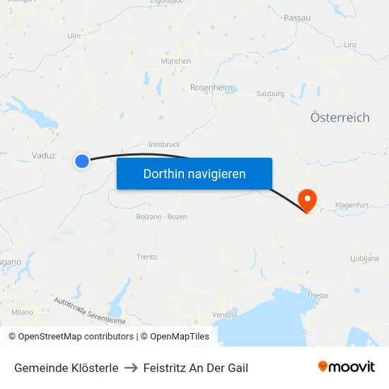 Gemeinde Klösterle to Feistritz An Der Gail map