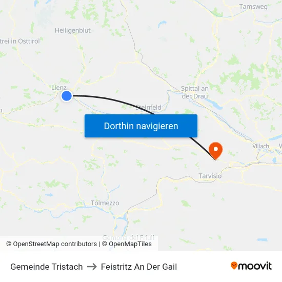 Gemeinde Tristach to Feistritz An Der Gail map