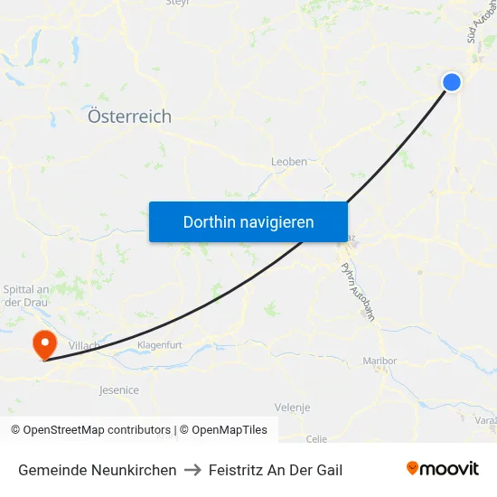 Gemeinde Neunkirchen to Feistritz An Der Gail map