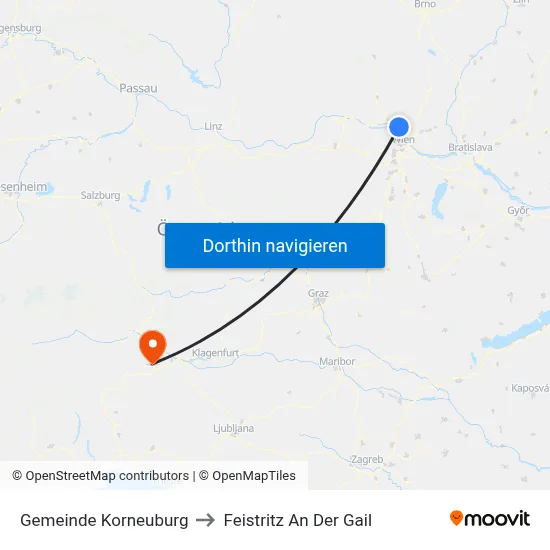 Gemeinde Korneuburg to Feistritz An Der Gail map