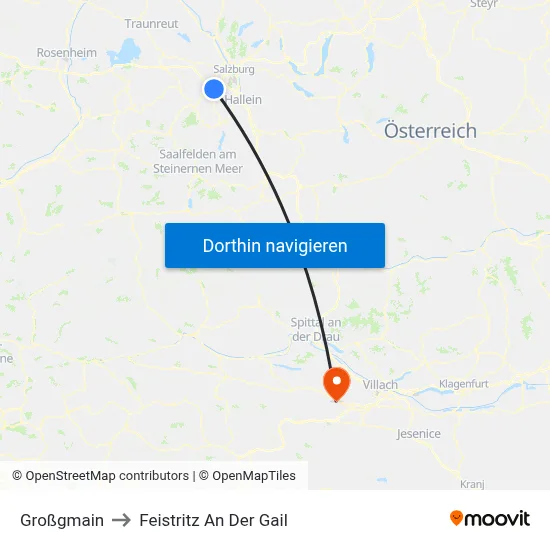 Großgmain to Feistritz An Der Gail map