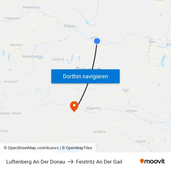Luftenberg An Der Donau to Feistritz An Der Gail map