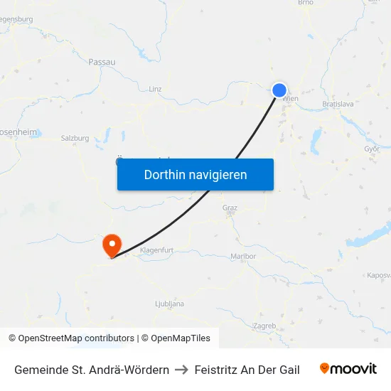 Gemeinde St. Andrä-Wördern to Feistritz An Der Gail map