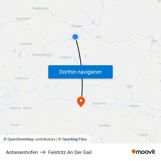 Antiesenhofen to Feistritz An Der Gail map